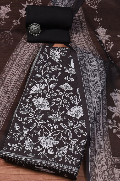 Black Silk Blend Digital Print Unstitched Suit Set image number 0