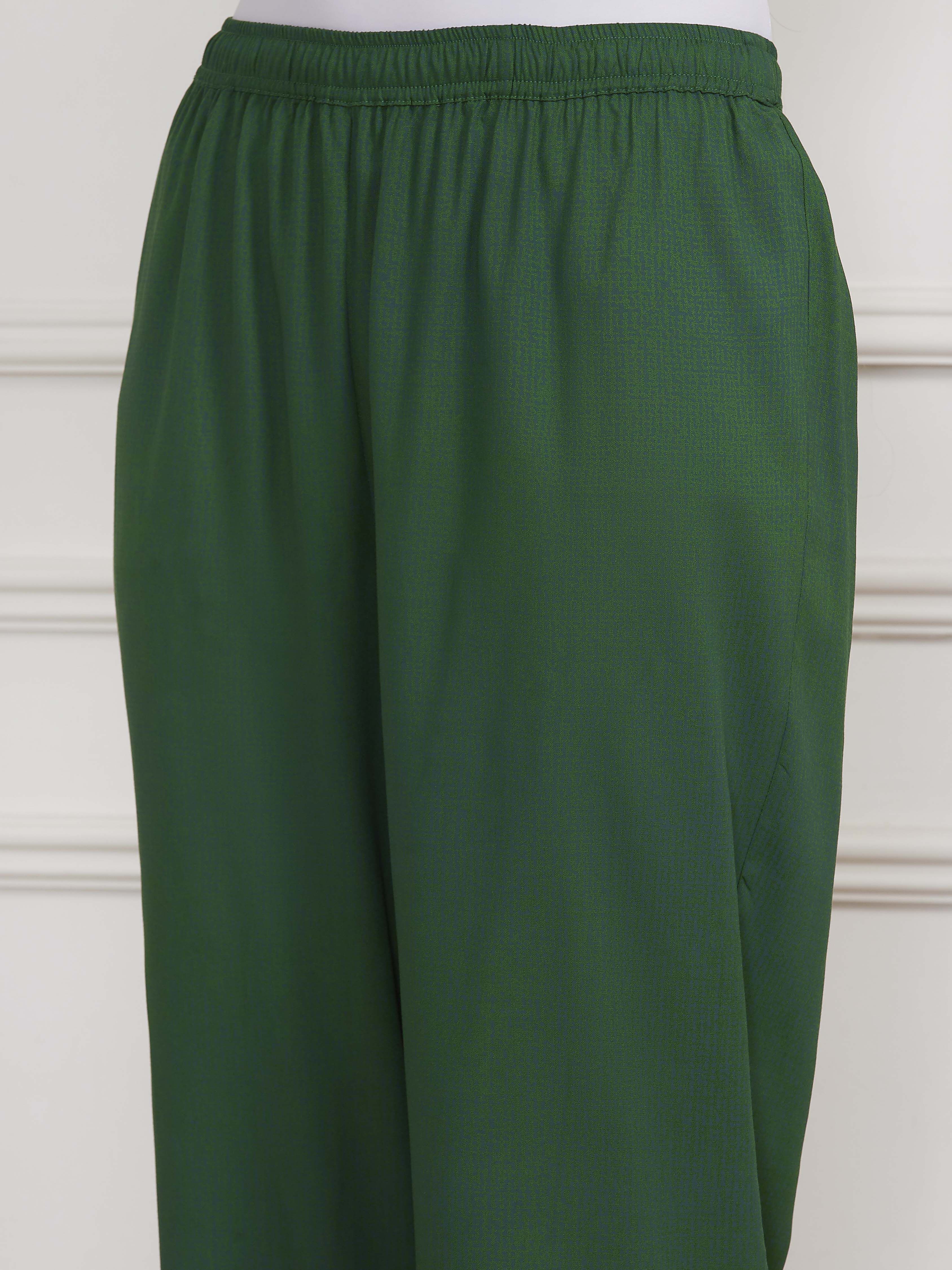 Green Modal Printed Straight Suit Set image number 2