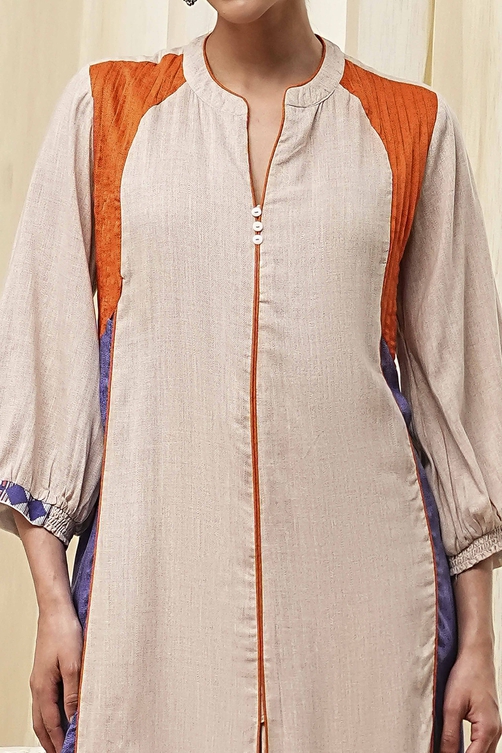 Beige Straight Printed Kurta Set image number 1