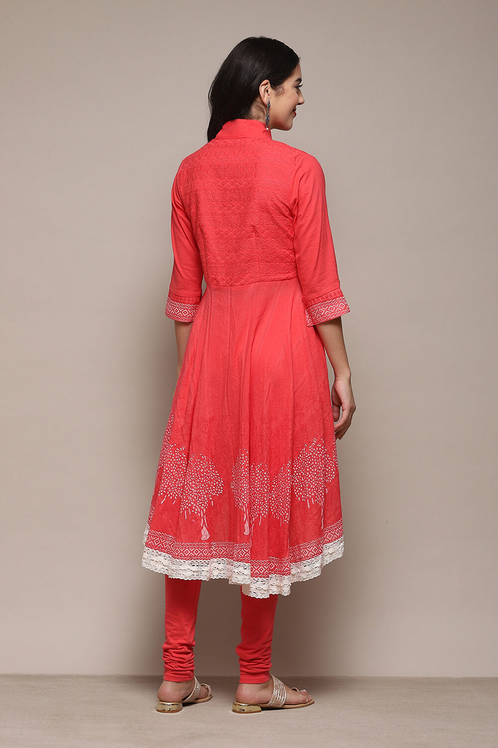 Turquoise Cotton Anarkali Solid Kurta Churidar Suit Set image number 5