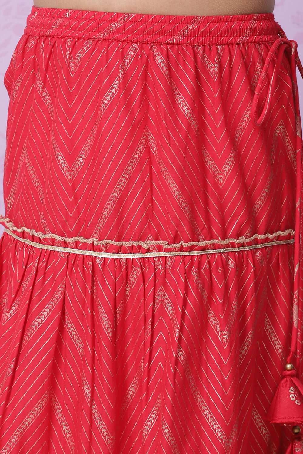 Red Art Silk Printed Short Top Lehenga Set image number 3
