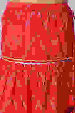 Red Art Silk Printed Short Top Lehenga Set image number 3