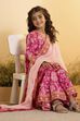 Pink Cotton Floral  Peplum Kurta Set