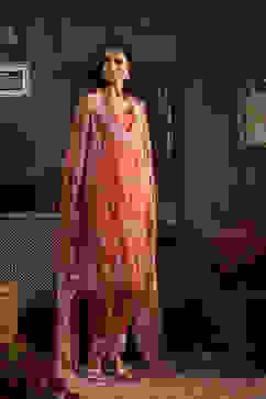 Burnt Orange Embroidered Organza Kalidar Suit Set image number 7