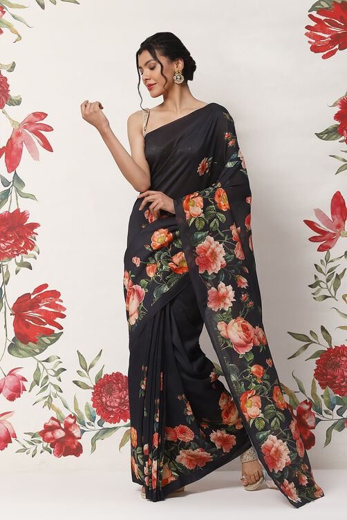 Rohit Bal Black Cotton Blend Saree image number 0