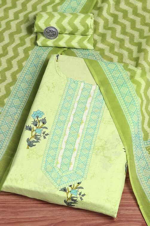Pink Cotton Screen Print Unstitched Suit Set image number 0