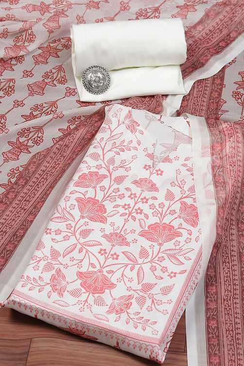 Peach Silk Blend Digital Print Unstitched Suit Set image number 0