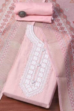 Pastel Pink Chanderi Blend Unstitched Suit set image number 0