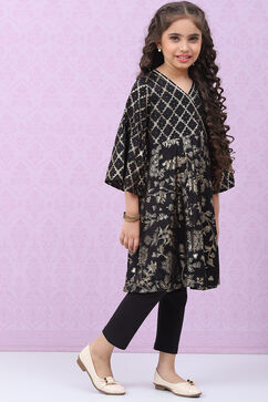 Black Viscose Flared Kurta Legging Suit Set image number 5