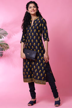 Black Cotton Kurta Churidar Set image number 5