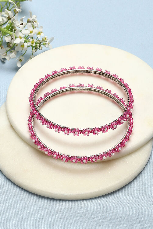 Dark Pink Metal Beads Bangles image number 0