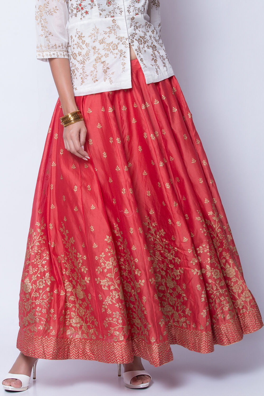 Buy Red Gold Metallic Print Skirt for INR1799.50 Biba India