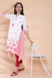 White And Coral Cotton A-Line Printed Kurta image number 0