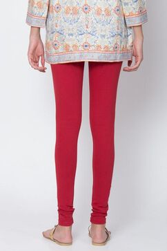 Red Cotton Blend Dyed Leggings image number 3