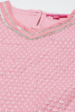 Pink Art Silk Straight Kurta Sharara Suit Set image number 1