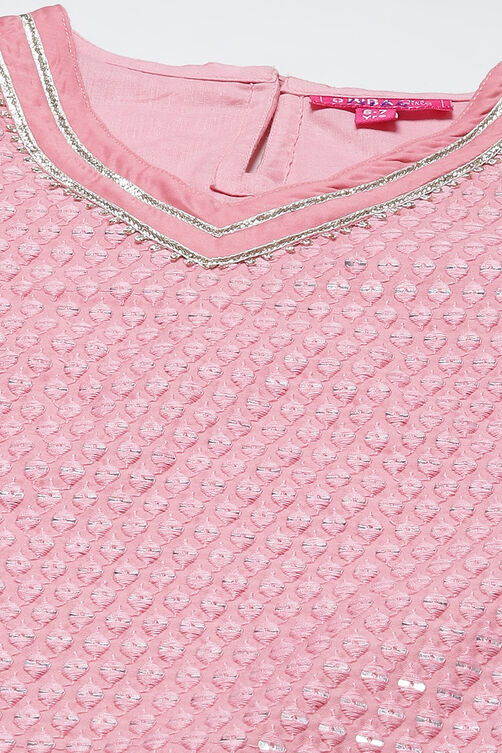 Pink Art Silk Straight Kurta Sharara Suit Set image number 1