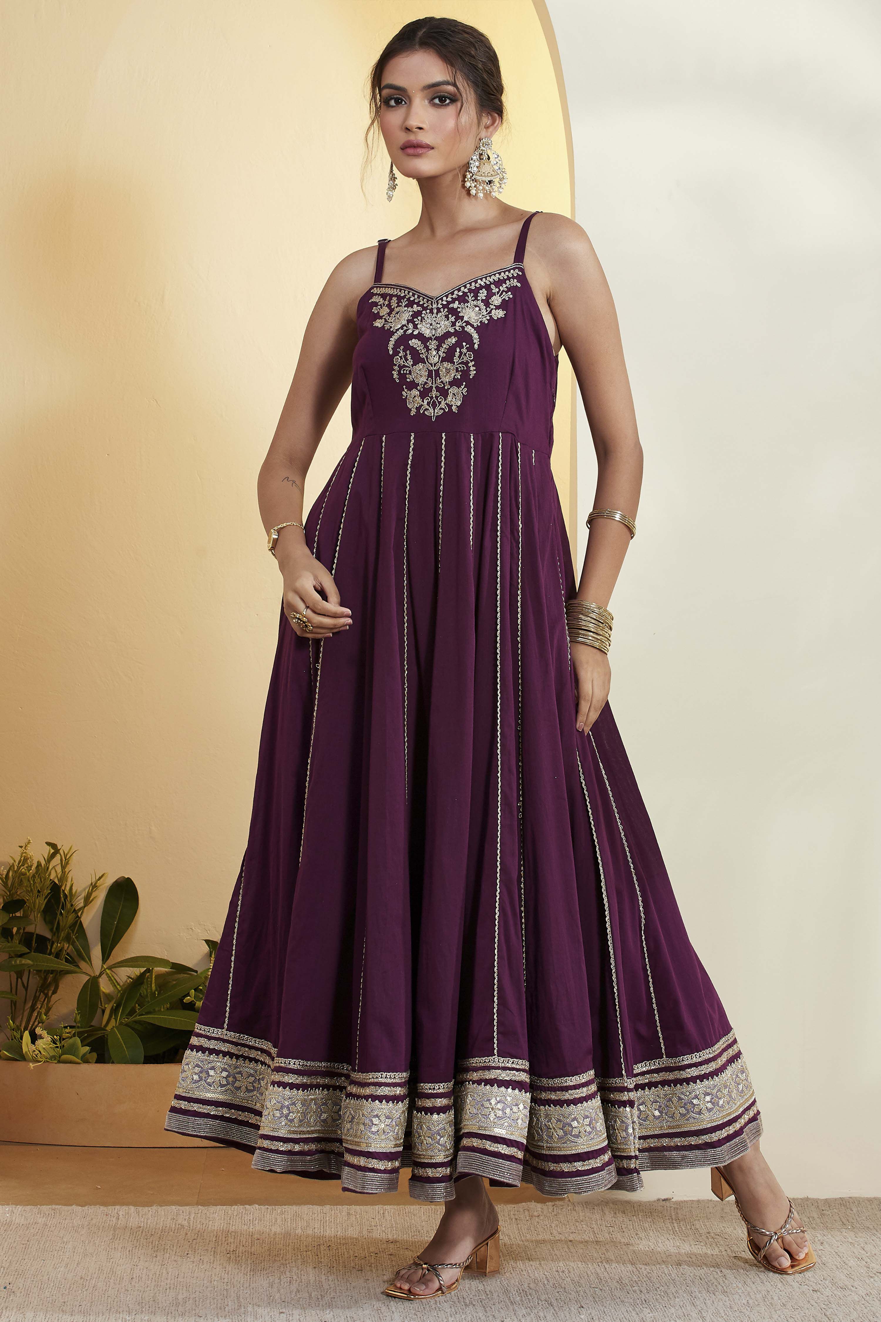 Purple Cotton Silk Kalidar Dress image number 7