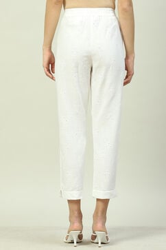 Off White Cotton Embroidered Pant image number 4