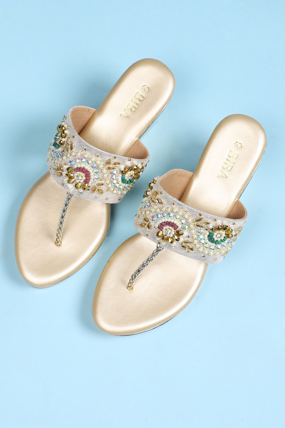 Gold outlet embellished sandals