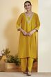 Yellow Viscose Blend Straight Suit Set image number 7