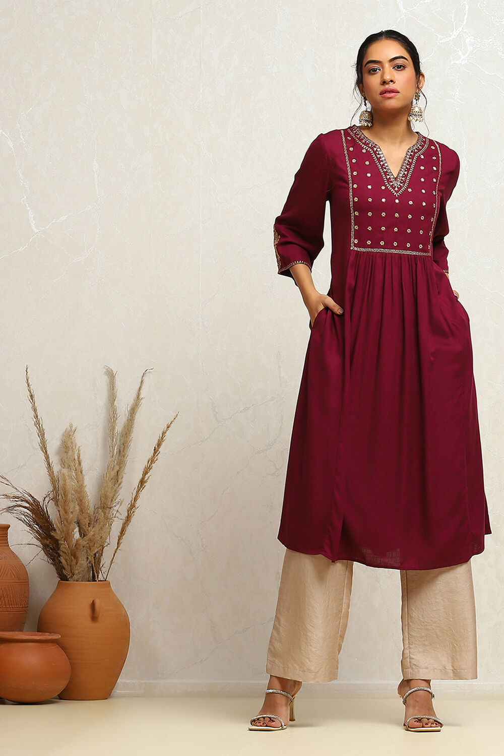 Orange Yoke Design Festive A-Line Kurta image number 0