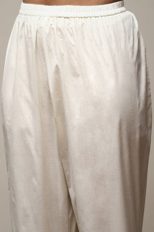 Off White Cotton Screen Print Unstitched Suit Set image number 3
