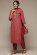 Cherry Cotton Straight Kurta Pants Suit Set image number 5