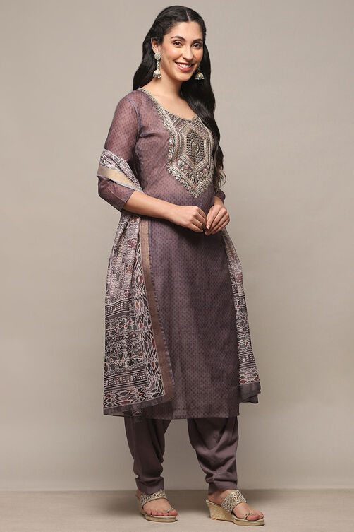 Light Purple Chanderi Unstitched Suit Set image number 1