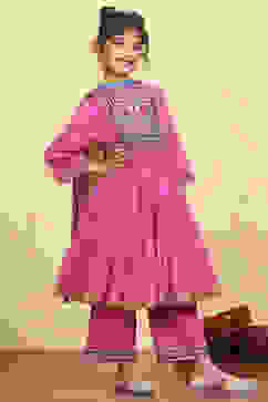 Pink Cotton Solid Tiered Suit Set image number 6