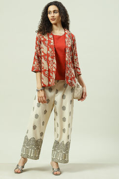 Terracotta Cotton Straight Printed Jacket image number 0
