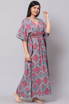 Grey Straight Poly Viscose Printed Sleepwear image number 3