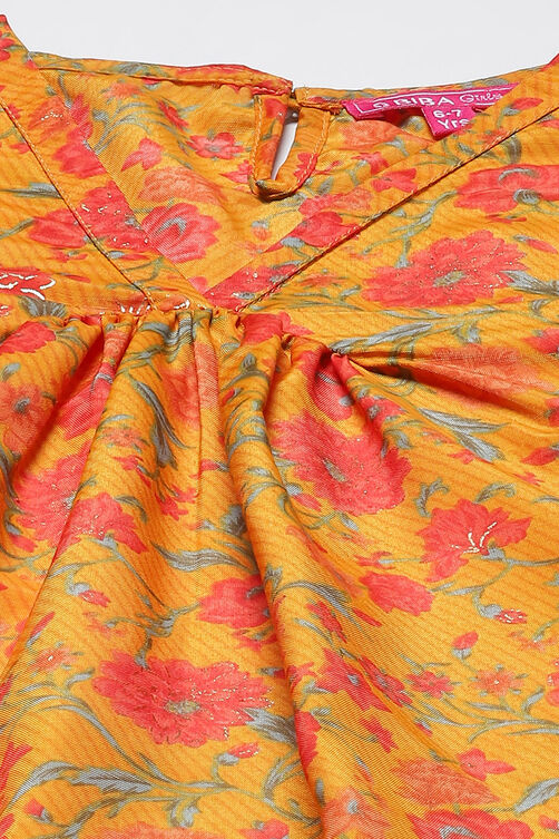 Ochre Art Silk Straight Printed Kurta Set image number 1