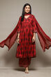 Teracotta Viscose Gathered Kurta Palazzo Suit Set image number 7