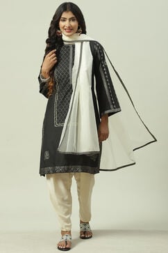 Beige & Black Printed Straight Kurta Salwar Suit Set image number 7