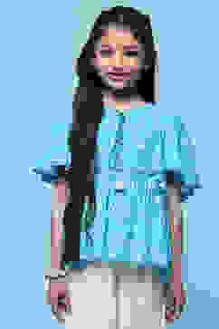 Aqua Printed Rayon Top With Mirror Detail image number 5