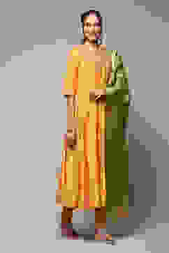 Mustard Poly Viscose Anarkali Kurta Churidar Suit Set image number 6