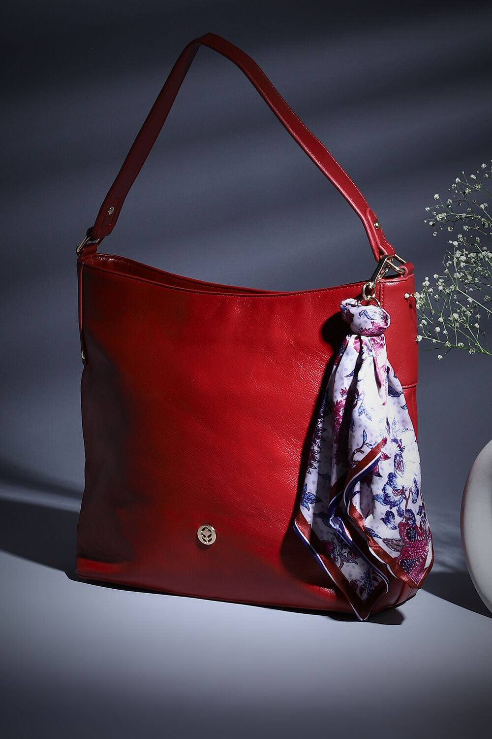 Maroon Pu Leather Hobo Handbag at Biba Global