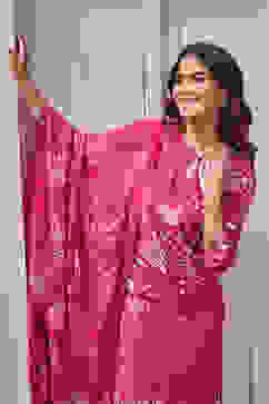 Berry Pink Rayon Straight Suit Set image number 0