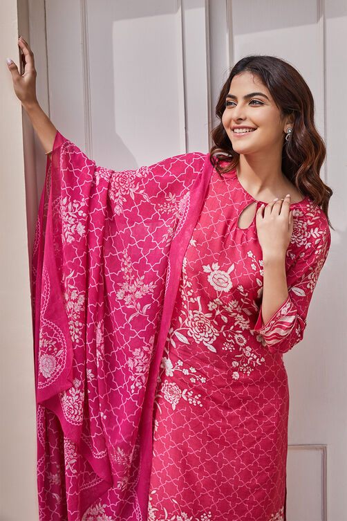 Berry Pink Rayon Straight Suit Set image number 0