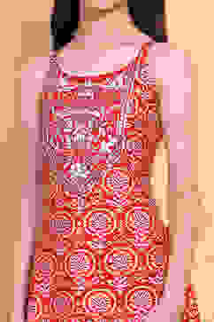 Red Printed Strappy Straight Suit Set image number 1