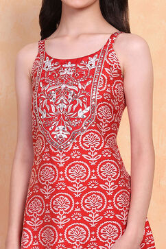 Red Printed Strappy Straight Suit Set image number 1