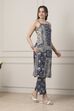 Blue Cotton Panelled Ethnic Motif Printed Straight Suit Set image number 5