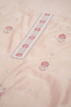 Peach Modal Machine Embroidered Unstitched Suit Set image number 2