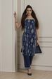 Indigo Cotton Printed Strappy Straight Kurta Set image number 6