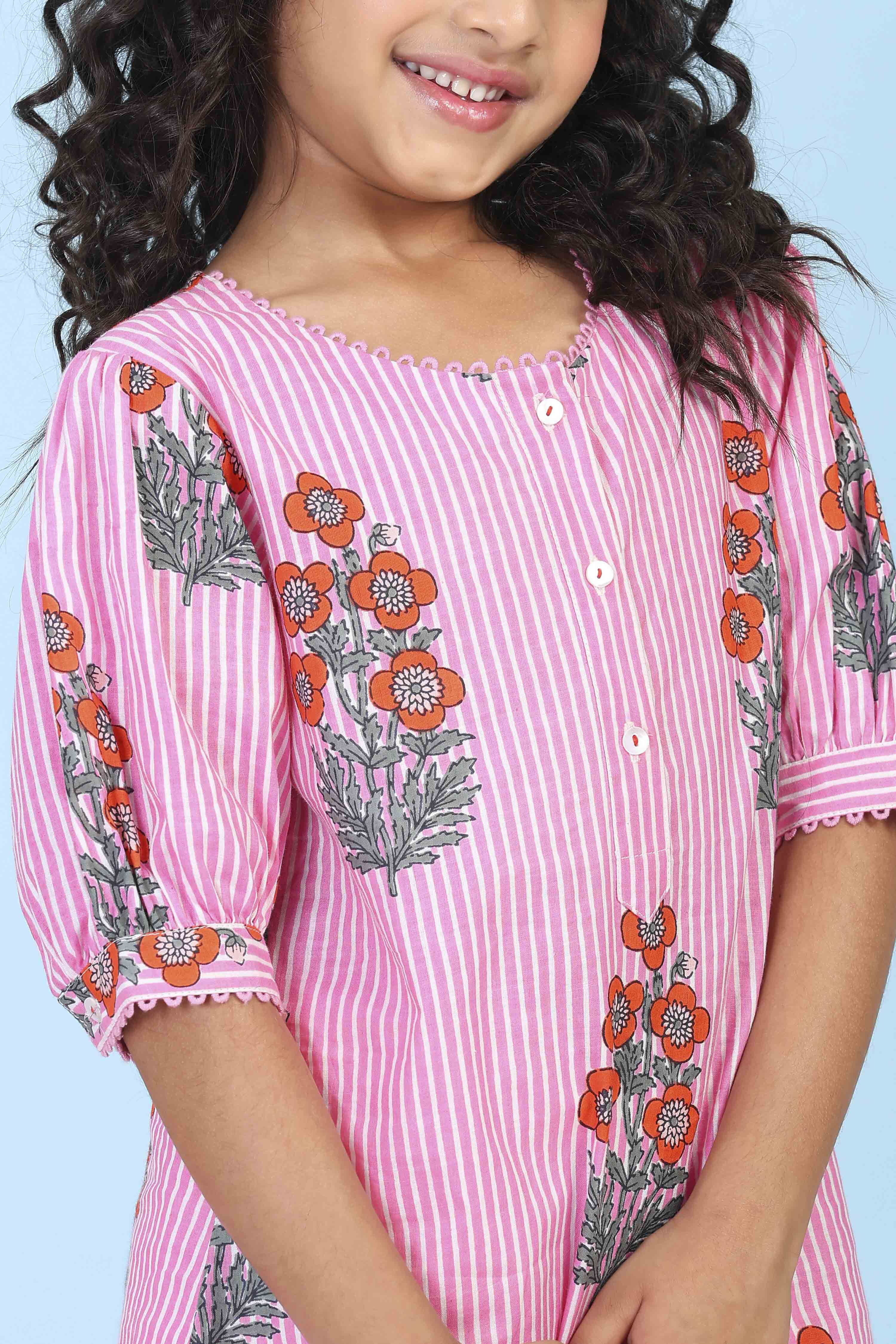 Pink Cotton Printed Straight Suit Set image number 1