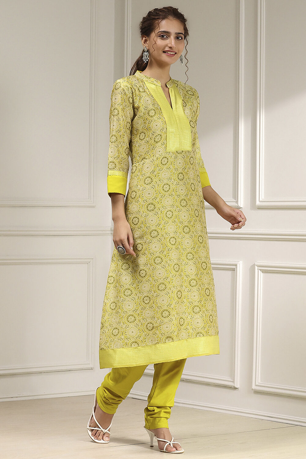 Yellow Cotton Digital Print Unstitched Suit Set image number 6