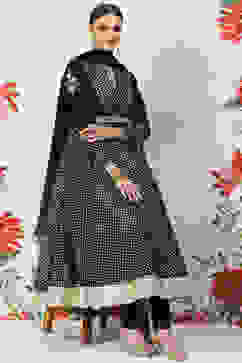 Rohit Bal Black Cotton Silk Anarkali Yarndyed Suit Set image number 8