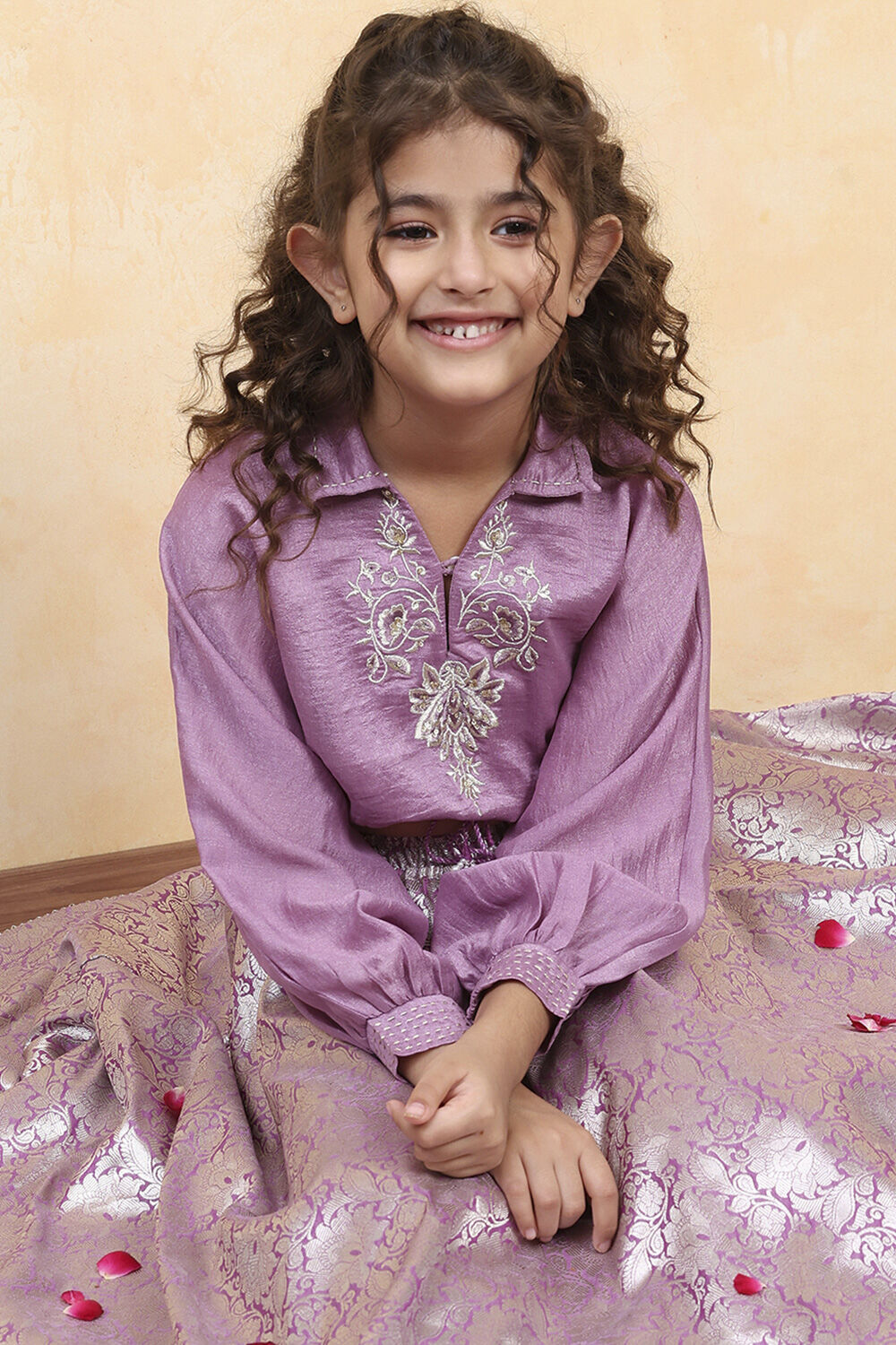 Purple Polyester Dyed Relaxed Lehenga Set image number 0