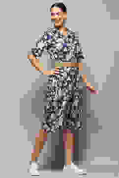 Blue Pure Cotton Floral Printed Straight Dress image number 5