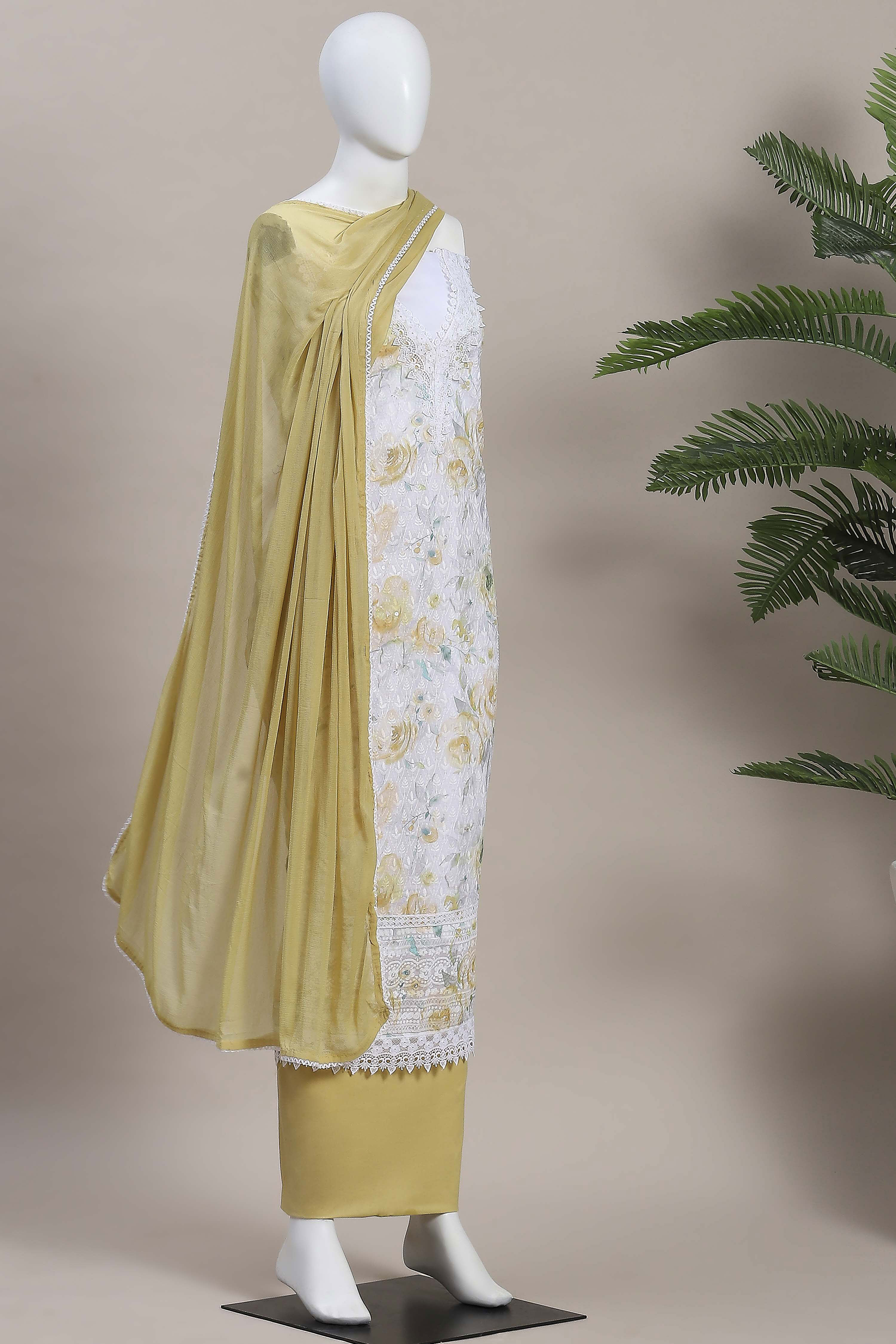 Green Cotton Rajasthani Print Unstitched Suit Set image number 4